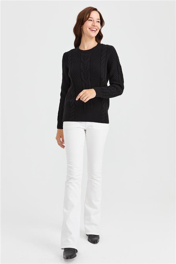 Женский вязаный шерстяной свитер средней длины с нулевым воротником