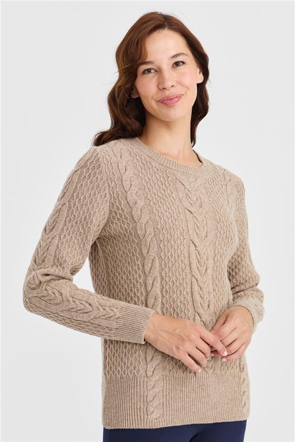 Женский вязаный шерстяной свитер средней длины с нулевым воротником