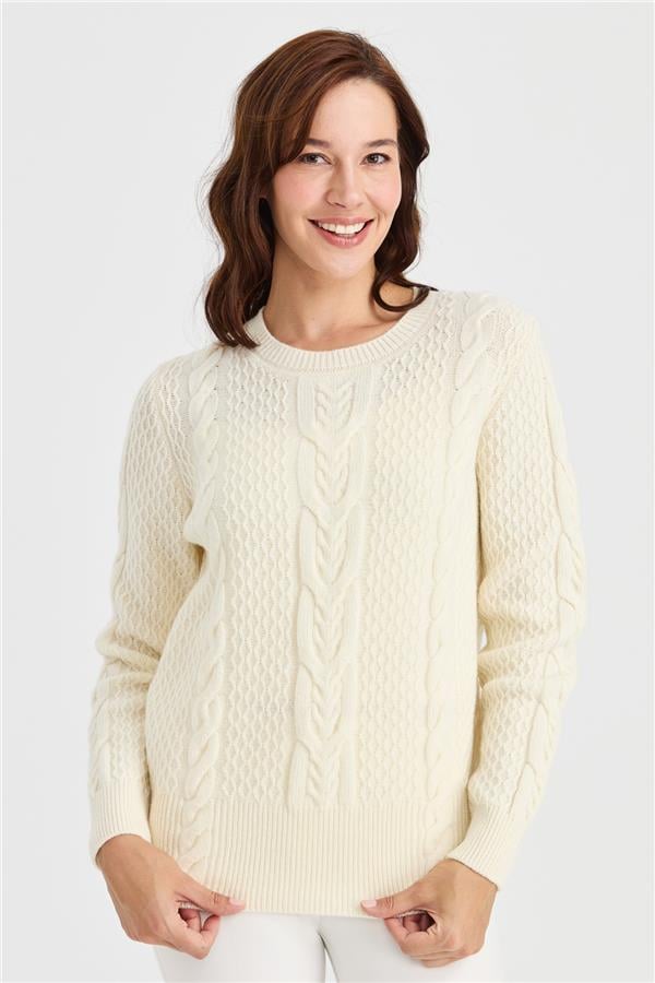 Женский вязаный шерстяной свитер средней длины с нулевым воротником