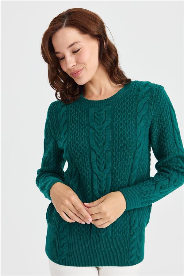 Женский вязаный шерстяной свитер средней длины с нулевым воротником