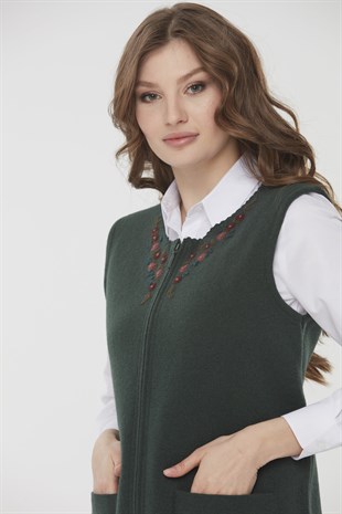 Женский лоскутный шерстяной жилет с круглым вырезом, зеленый 