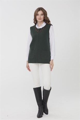 Женский лоскутный шерстяной жилет с круглым вырезом, зеленый 