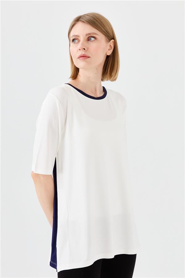 Kadın Sıfır Yaka Penye T-shirt Kemik