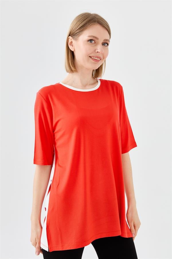 Kadın Sıfır Yaka Penye T-shirt Oranj