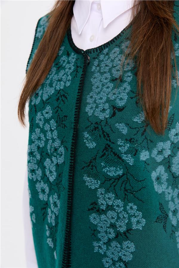 Kadın Sıfır Yaka Pıtırcık Çiçekli Yün Yelek K.Ö.başı