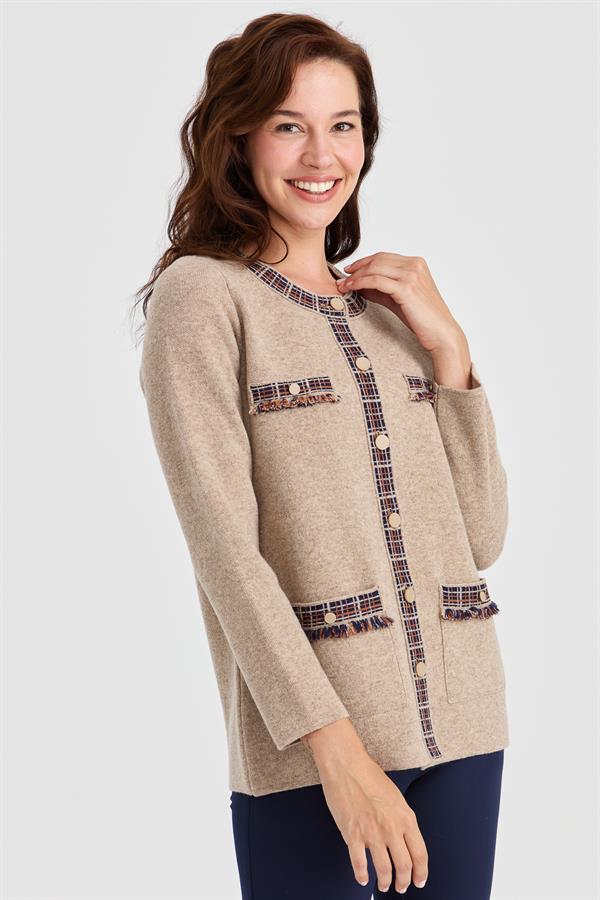 Женское шерстяное пальто с круглым вырезом и квадратными аксессуарами с кисточками