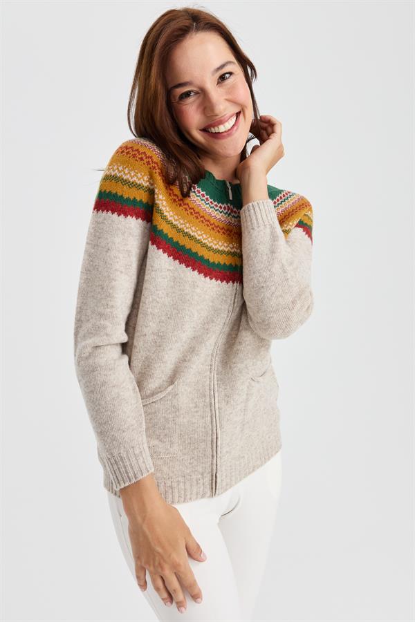 Женский халат с круглым вырезом, жаккардовый шерстяной кардиган