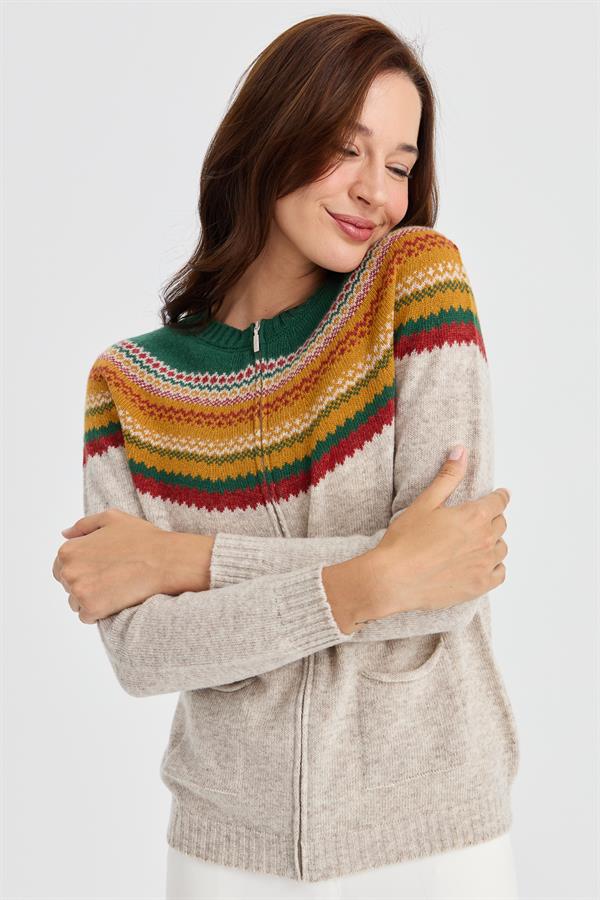 Женский халат с круглым вырезом, жаккардовый шерстяной кардиган