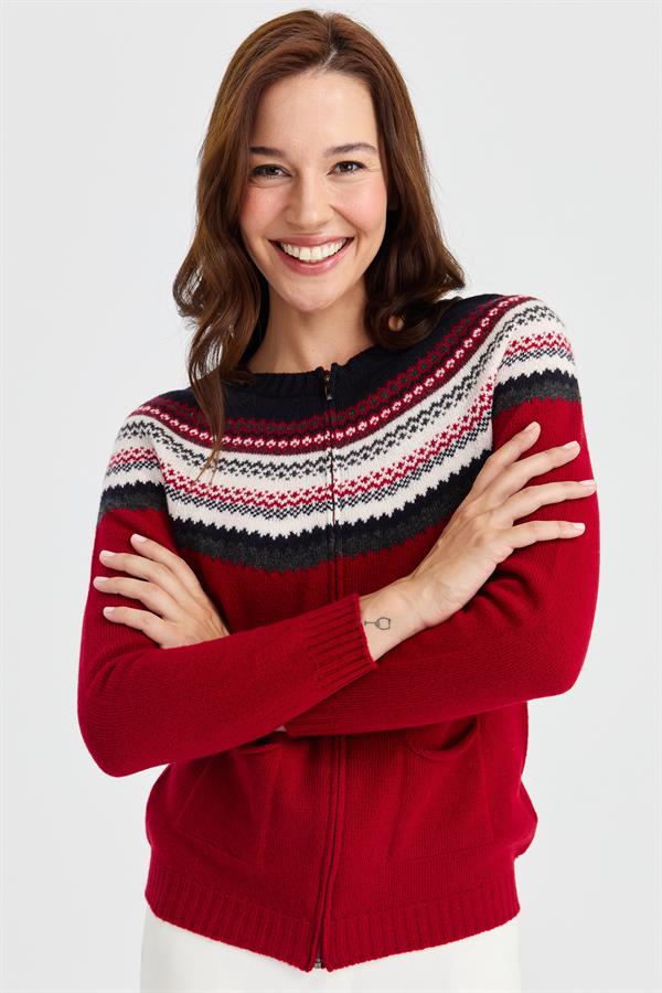 Женский халат с круглым вырезом, жаккардовый шерстяной кардиган