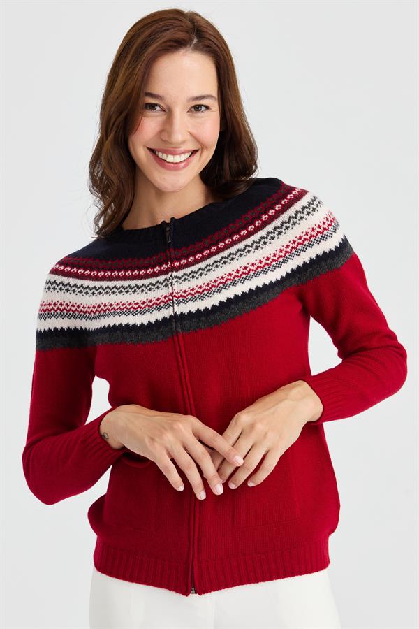 Женский халат с круглым вырезом, жаккардовый шерстяной кардиган