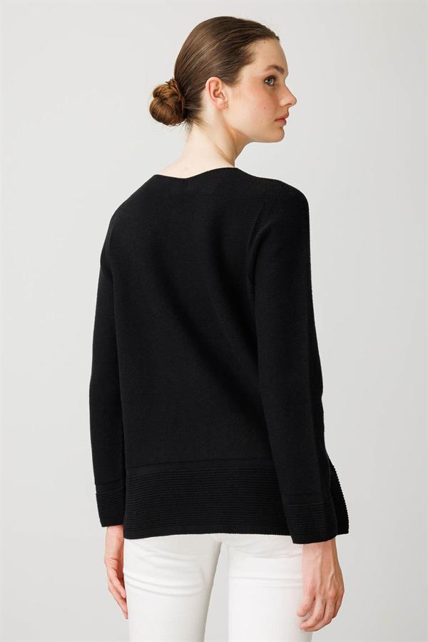 Kadın Sıfır Yaka Cepli Düğmeli Ceket Siyah