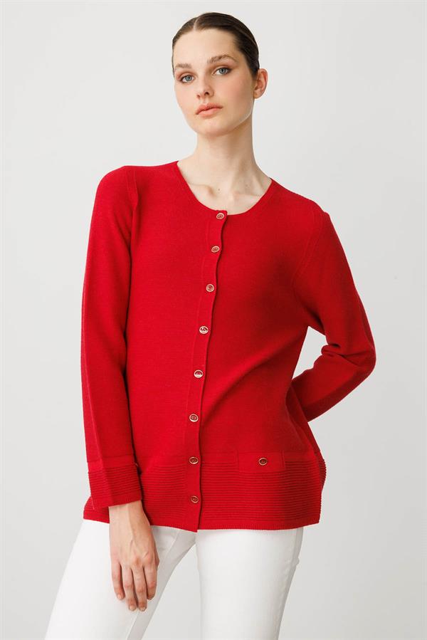 Kadın Sıfır Yaka Cepli Düğmeli Ceket K.Kırmızı