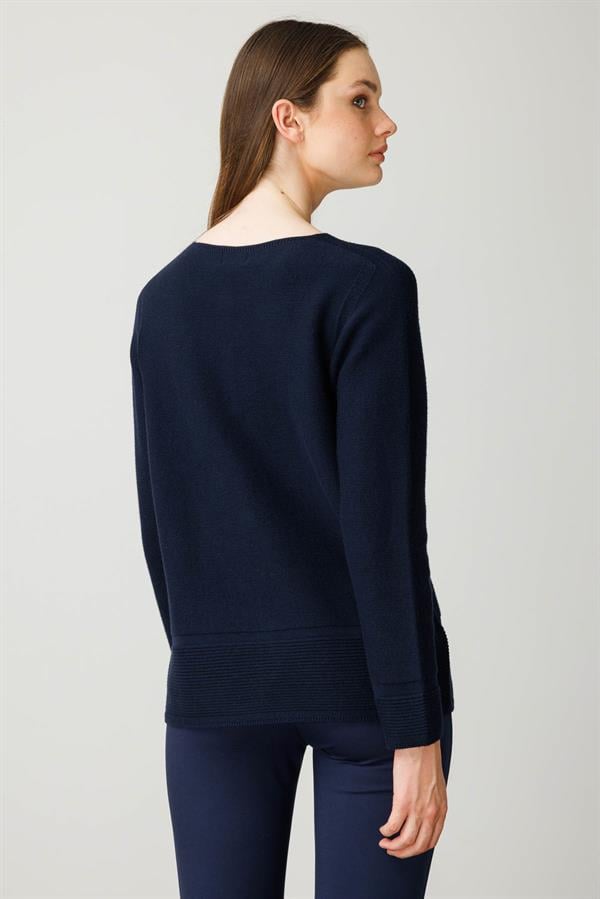 Kadın Sıfır Yaka Cepli Düğmeli Ceket K.Lacivert