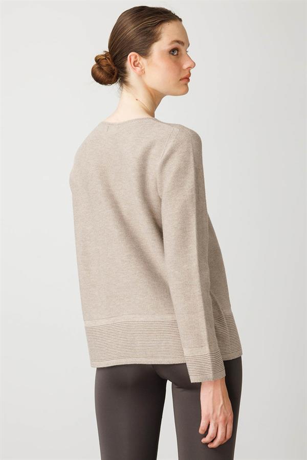 Kadın Sıfır Yaka Cepli Düğmeli Ceket Vizon