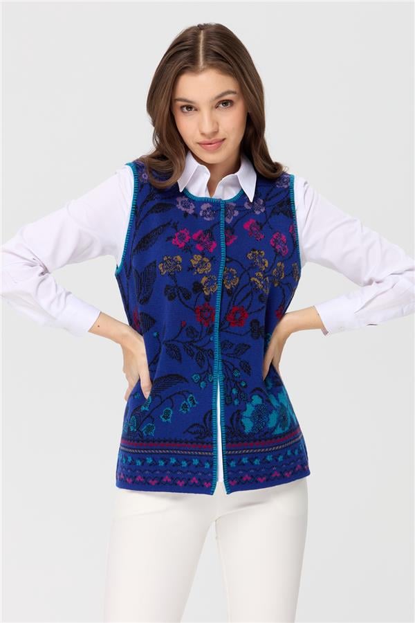 Женский шерстяной жилет с круглым вырезом и узором плюща