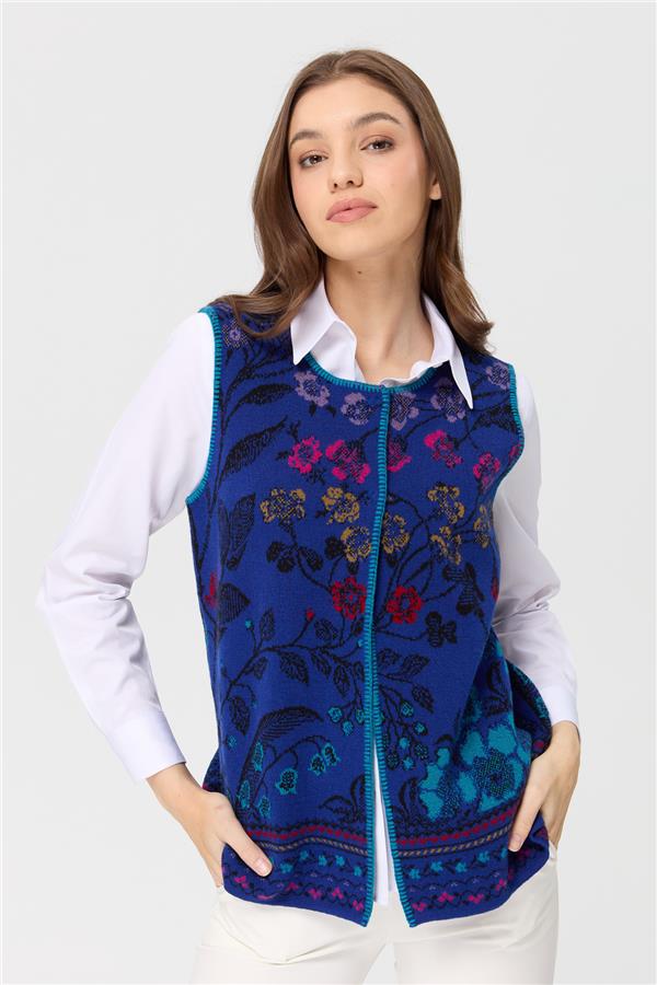 Женский шерстяной жилет с круглым вырезом и узором плюща