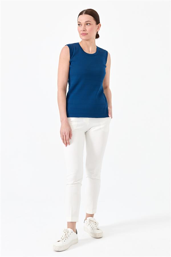 Womens Zero Collar Sleeveless Tank Top İndigo