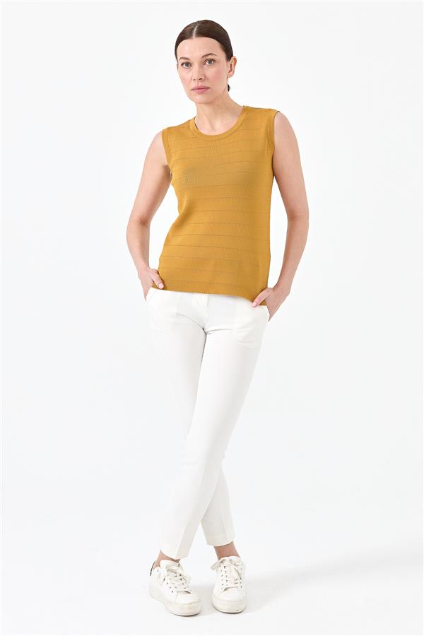 Kadın Sıfır Yaka Sıfır Kol Atlet Bluz Hardal