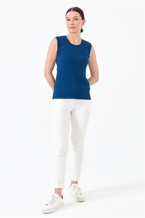 Womens Zero Collar Sleeveless Tank Top İndigo