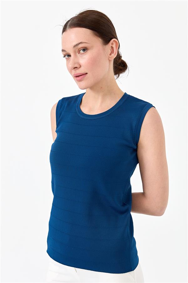 Womens Zero Collar Sleeveless Tank Top İndigo