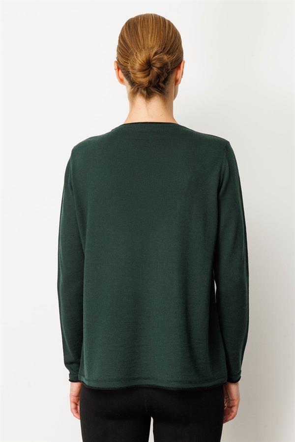 Kadın Sıfır Yaka Sim Çizgili Taşlı Yün Bluz Yeşil