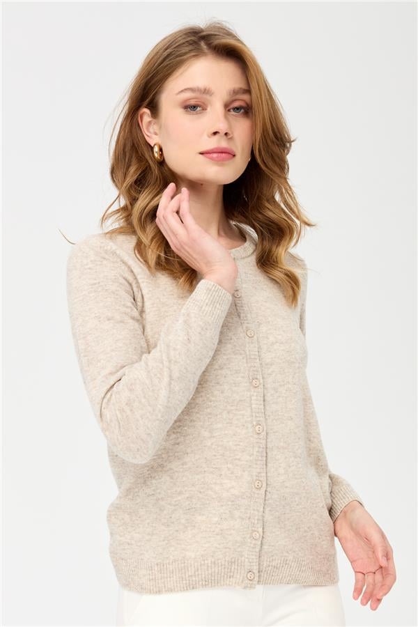 Женская трикотажная куртка с круглым вырезом V.БЕЖЕВЫЙ