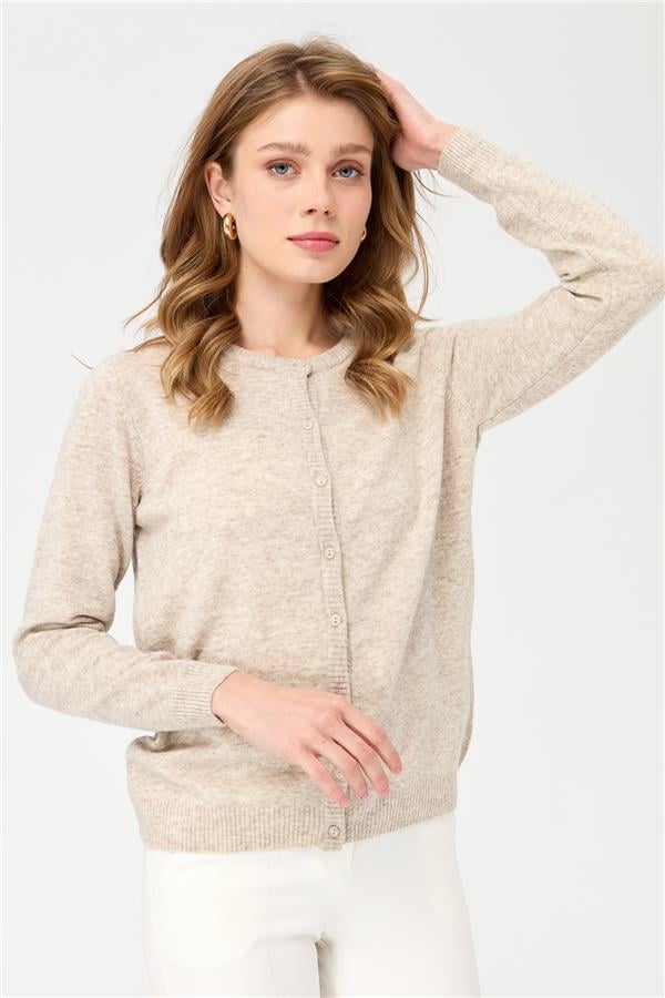 Женская трикотажная куртка с круглым вырезом V.БЕЖЕВЫЙ