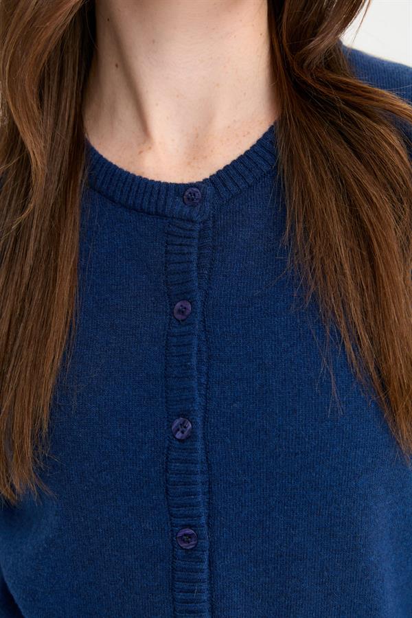 Kadın Sıfır Yaka Triko Ceket İndigo