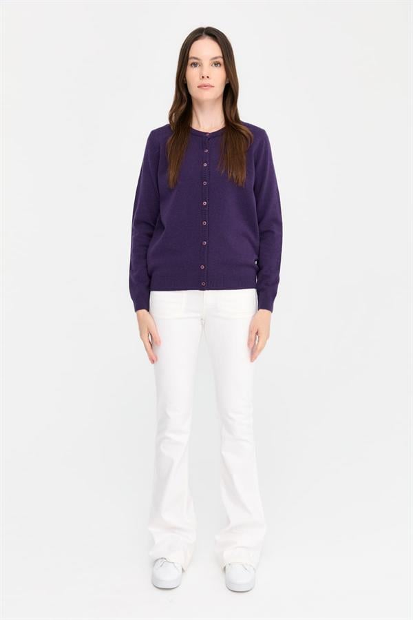 Kadın Sıfır Yaka Triko Ceket K.Mor