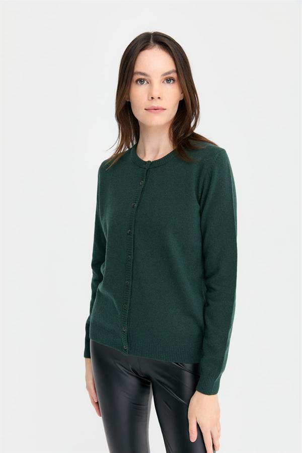 Kadın Sıfır Yaka Triko Ceket Yeşil