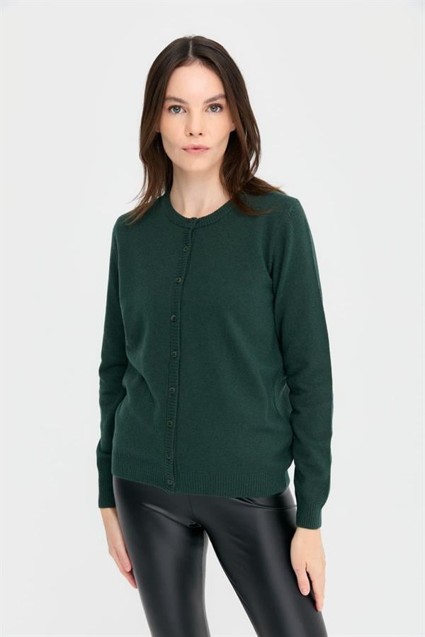 Kadın Sıfır Yaka Triko Ceket Yeşil