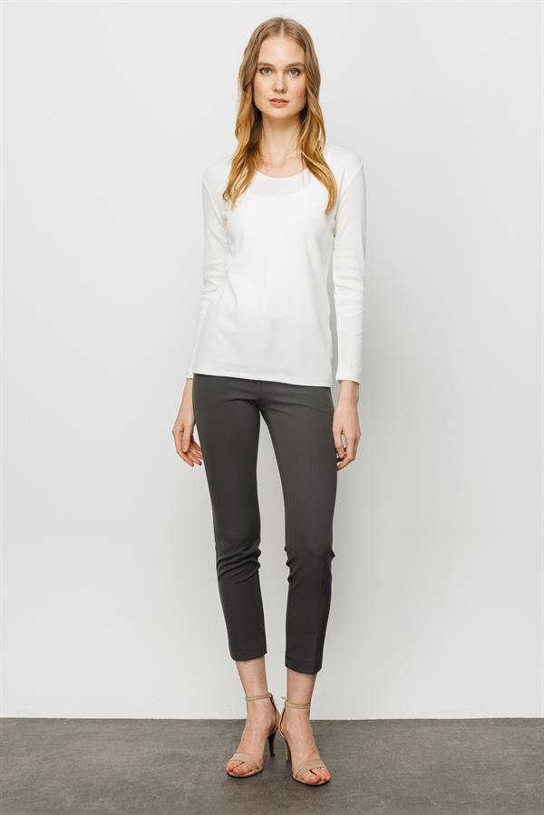 Женская хлопковая базовая блуза с круглым вырезом и длинным рукавом белая