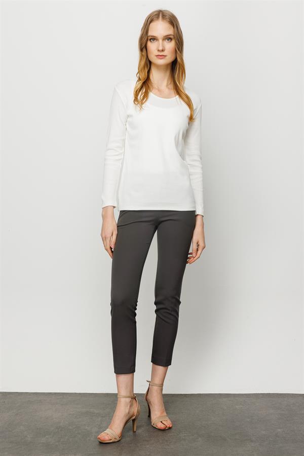 Женская хлопковая базовая блуза с круглым вырезом и длинным рукавом белая