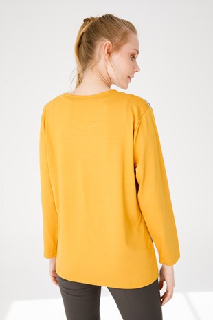 Womens Cotton Blouse With Round Neck Long Sleeves And Floral Print Honey