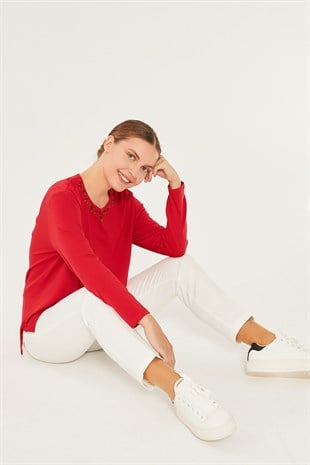 Женская трикотажная блузка красная