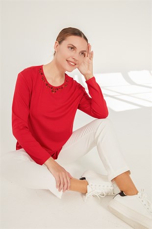 Женская трикотажная блузка красная