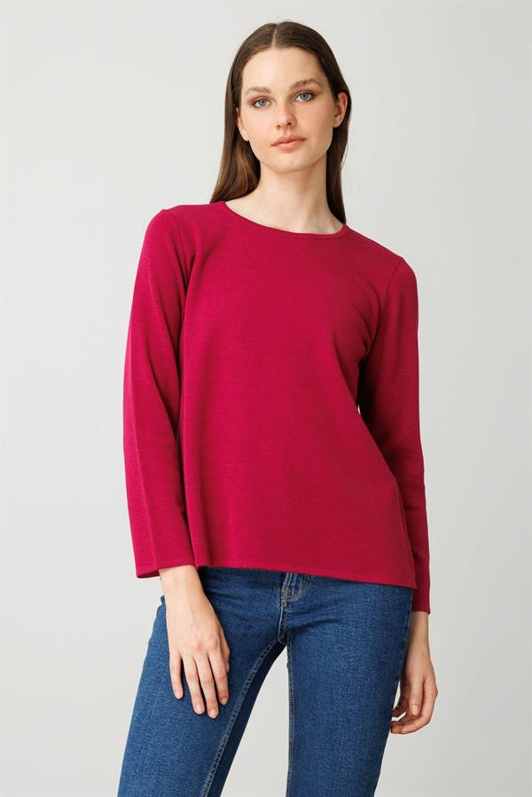 Kadın Sıfır Yaka Uzun Kollu Basic Yün Bluz Sıklamen