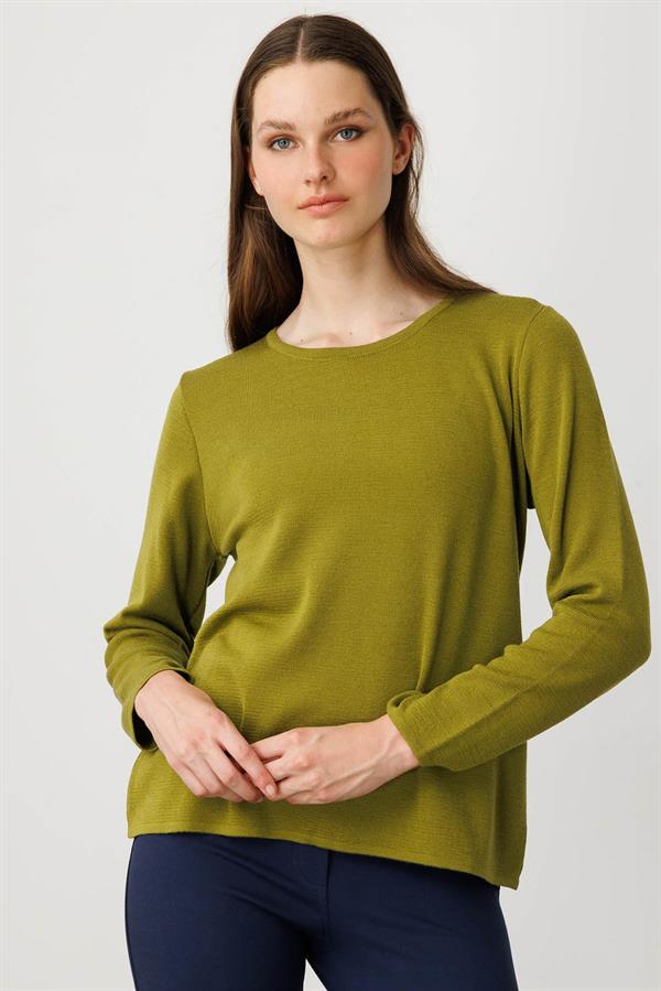 Kadın Sıfır Yaka Uzun Kollu Basic Yün Bluz A.Y.Yeşili