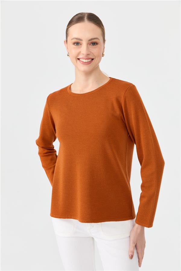 Kadın Sıfır Yaka Uzun Kollu Basic Yün Bluz A.Kiremit