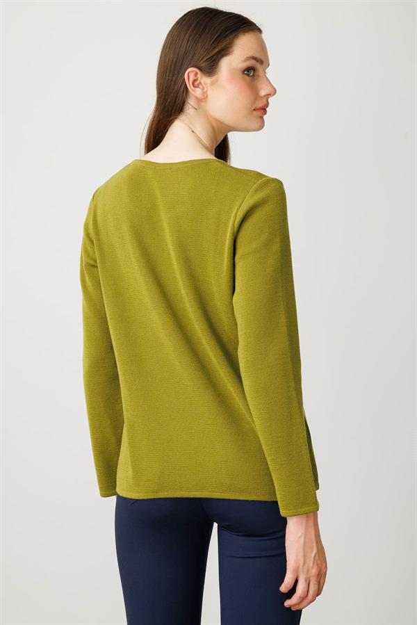 Kadın Sıfır Yaka Uzun Kollu Basic Yün Bluz A.Y.Yeşili