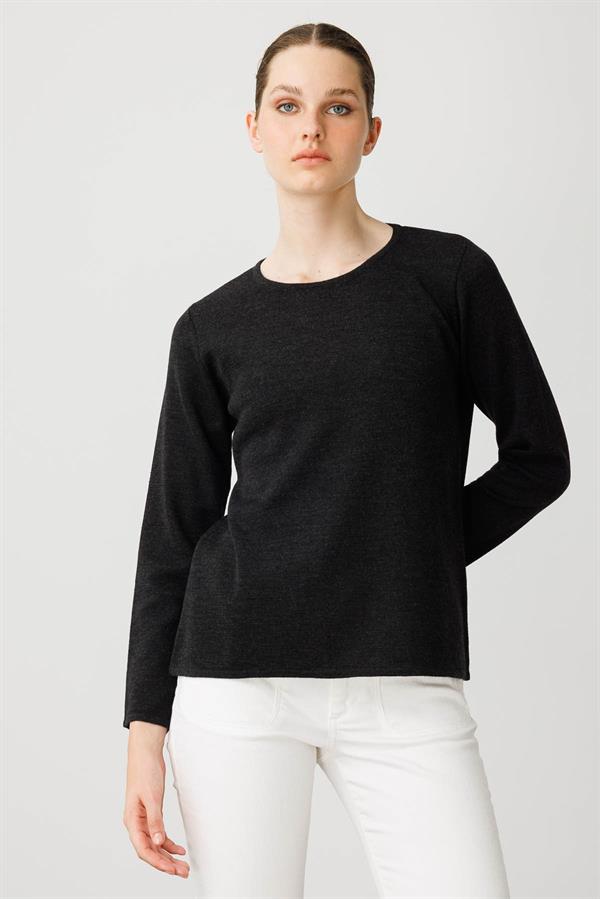 Kadın Sıfır Yaka Uzun Kollu Basic Yün Bluz K.Füme