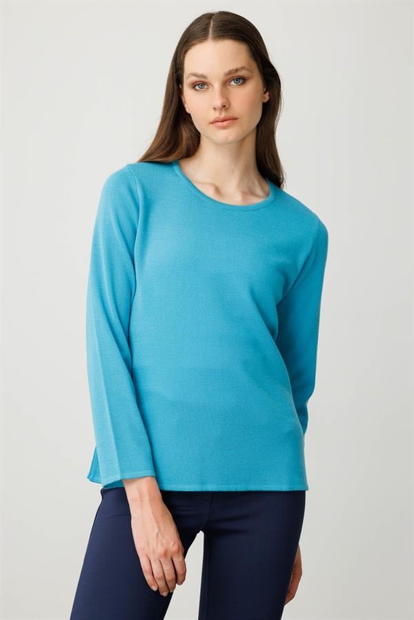Kadın Sıfır Yaka Uzun Kollu Basic Yün Bluz K.Turkuaz