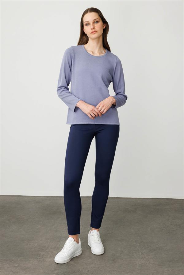 Kadın Sıfır Yaka Uzun Kollu Basic Yün Bluz A.Eflatun