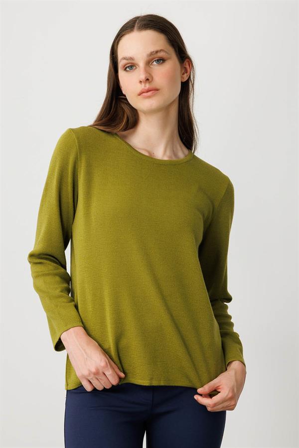 Kadın Sıfır Yaka Uzun Kollu Basic Yün Bluz A.Y.Yeşili