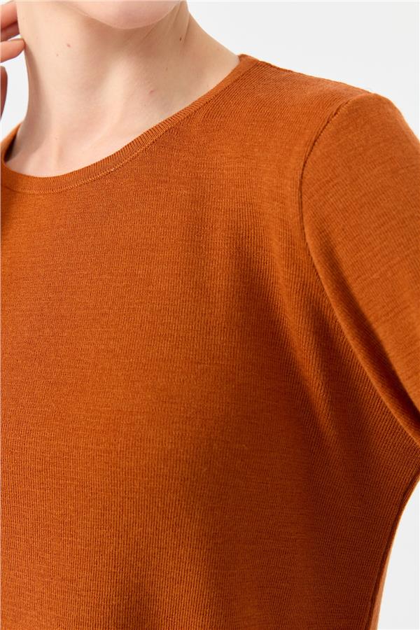 Kadın Sıfır Yaka Uzun Kollu Basic Yün Bluz A.Kiremit