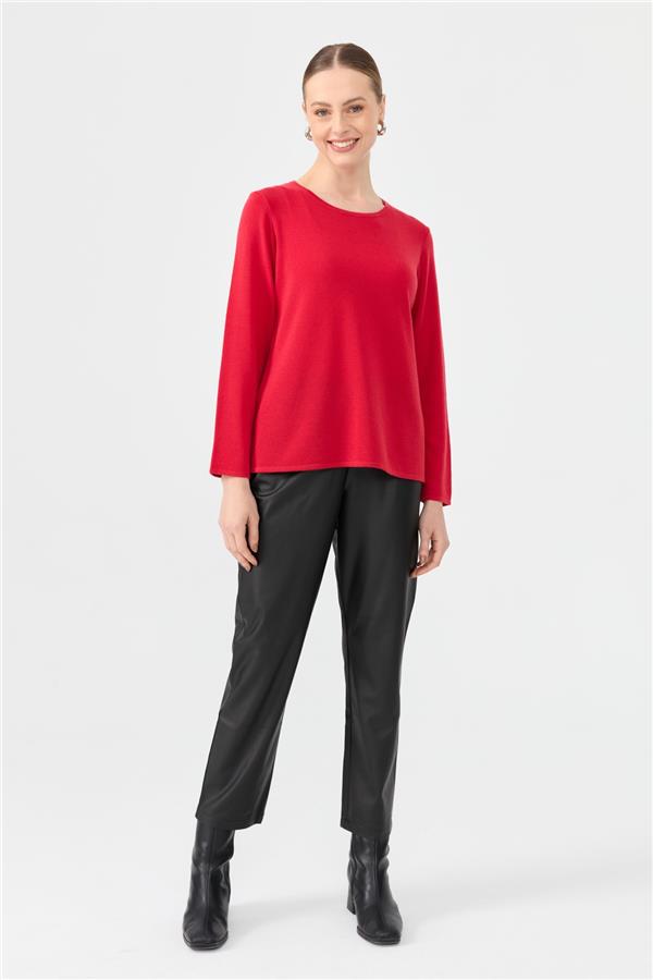 Kadın Sıfır Yaka Uzun Kollu Basic Yün Bluz A.Kırmızı