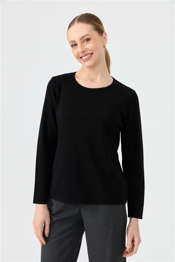 Kadın Sıfır Yaka Uzun Kollu Basic Yün Bluz Siyah
