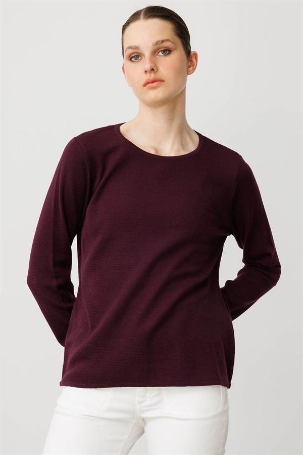 Kadın Sıfır Yaka Uzun Kollu Basic Yün Bluz K. Mürdüm