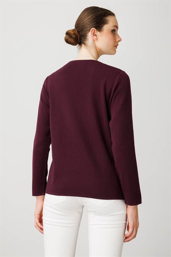 Kadın Sıfır Yaka Uzun Kollu Basic Yün Bluz K. Mürdüm
