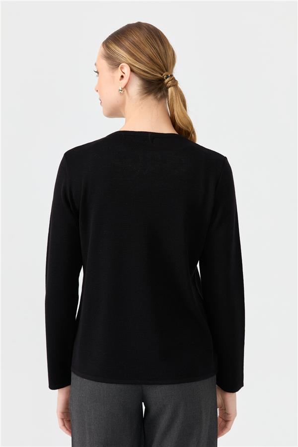 Kadın Sıfır Yaka Uzun Kollu Basic Yün Bluz Siyah